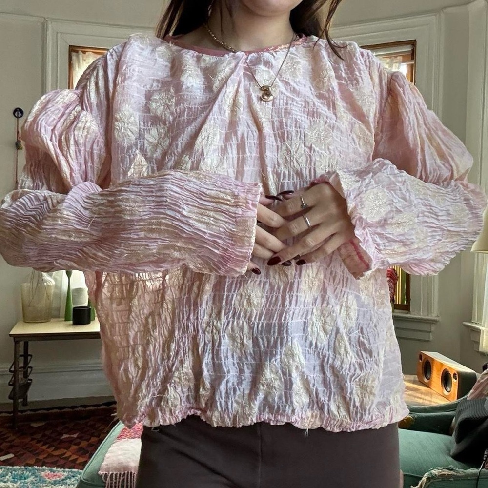 pink shimmery fairycore coquette blouse